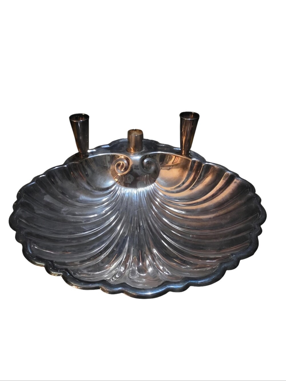 The Sheffield Silver Co.Clam Shell Footed Serving Dish w/ Removable Candleholder